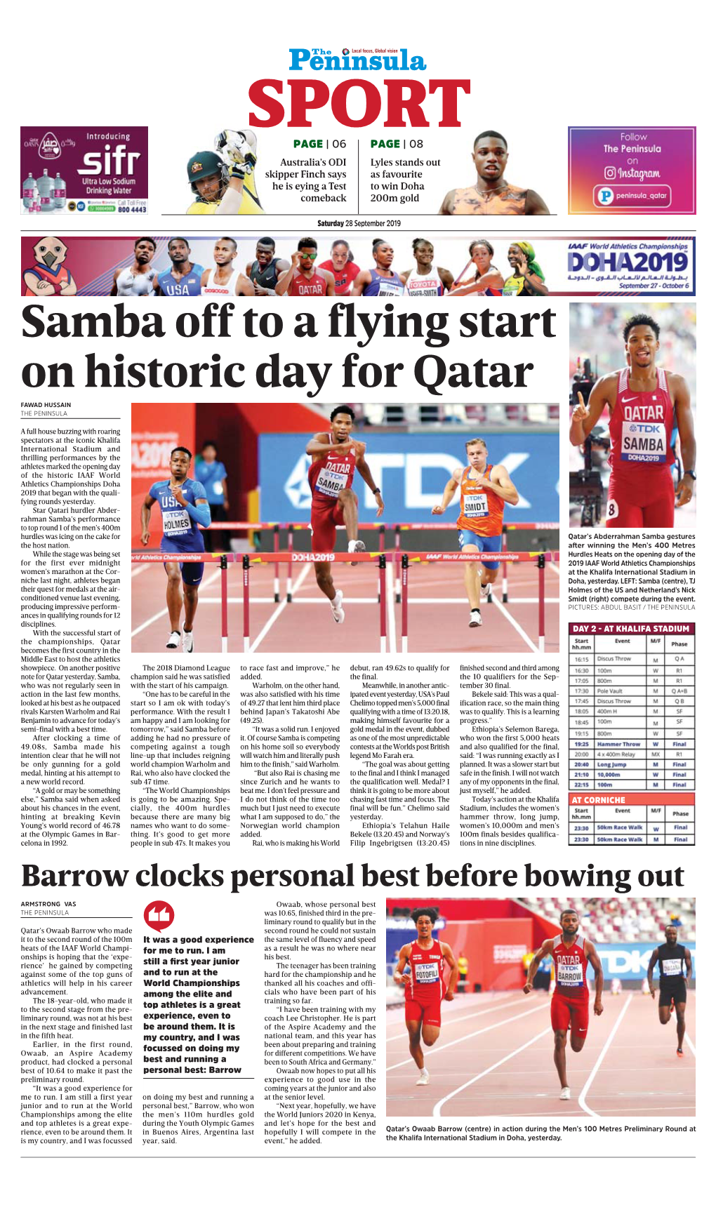 Samba Off to a Flying Start on Historic Day for Qatar FAWAD HUSSAIN the PENINSULA