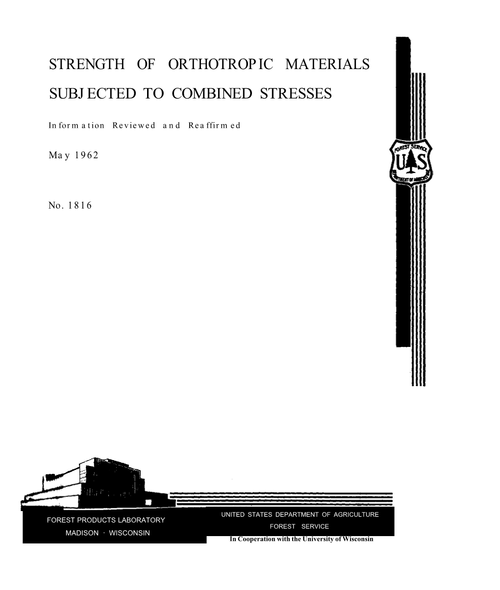 Strength of Orthotropic Materials Subjected to Combined Stresses