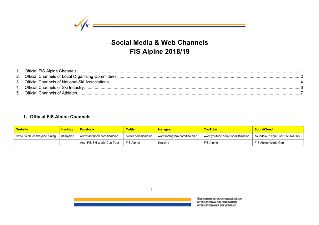 Social Media & Web Channels FIS Alpine 2018/19