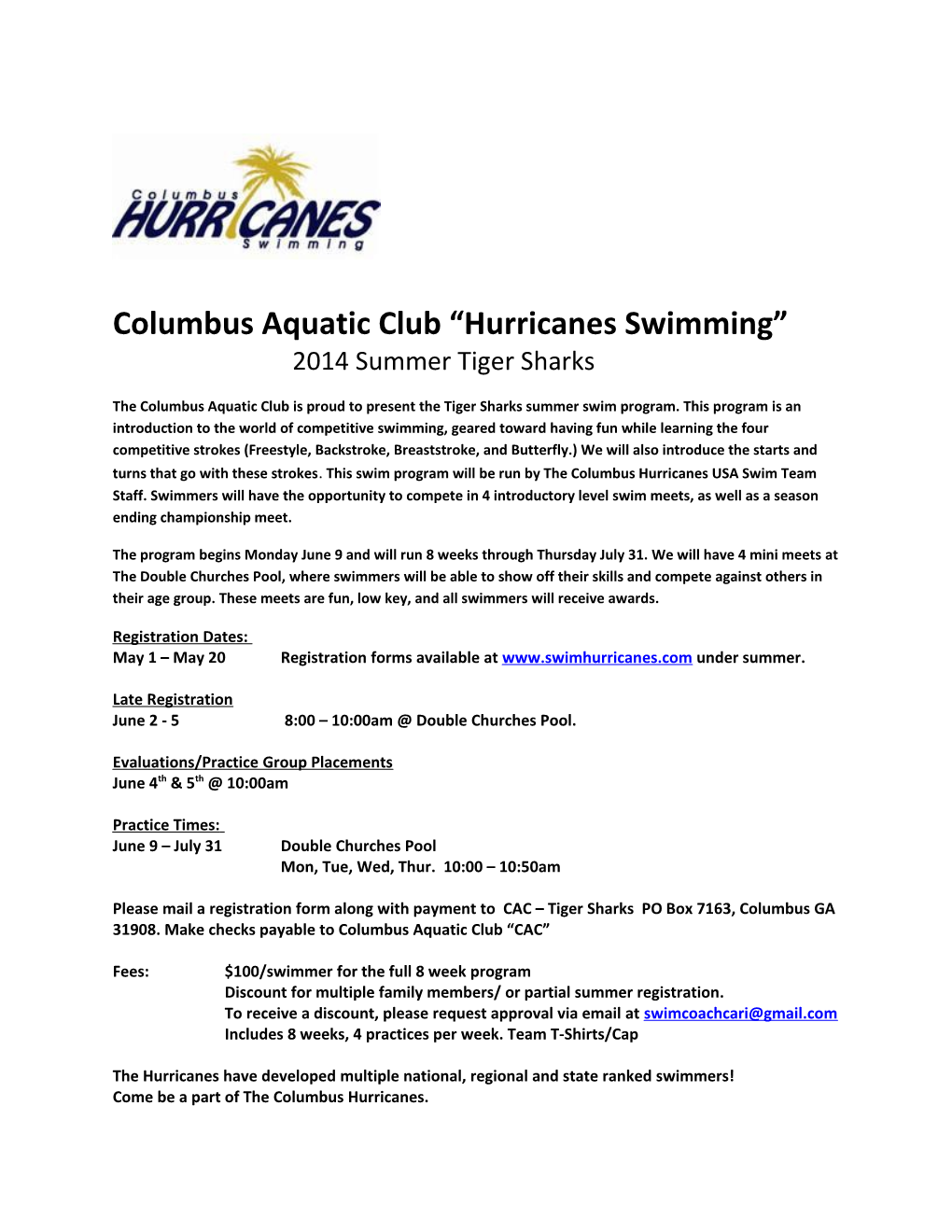 Columbus Aquatic Club Hurricanes Swimming