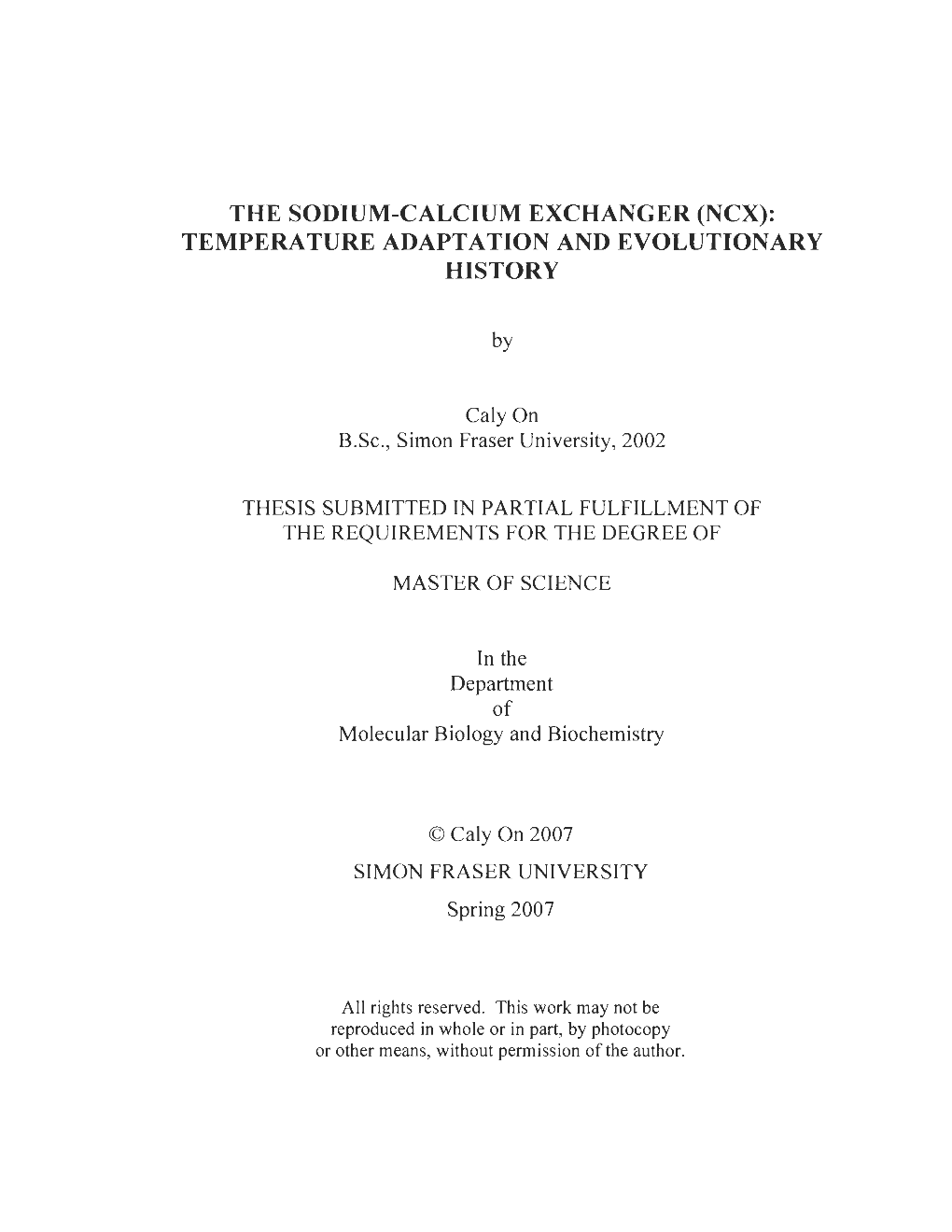 Ncx): Temperature Adaptation and Evolutionary History