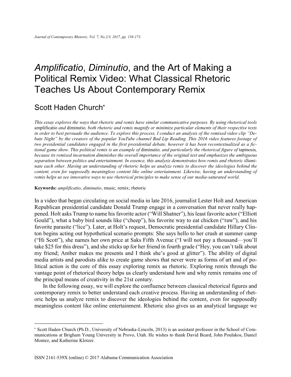 Amplificatio, Diminutio, and the Art of Making a Political Remix Video: What Classical Rhetoric Teaches Us About Contemporary Remix