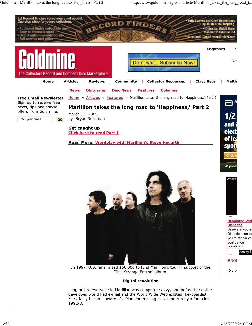 Goldmine - Marillion Takes the Long Road to 'Happiness,' Part 2