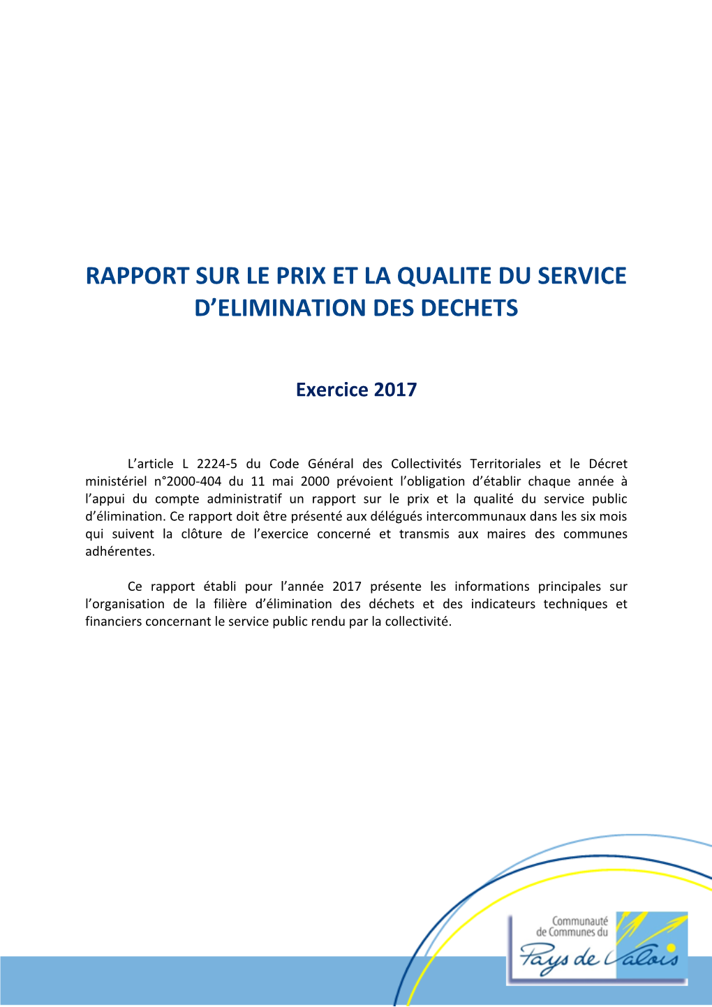 Rapport Sur Le Prix Et La Qualite Du Service D’Elimination Des Dechets