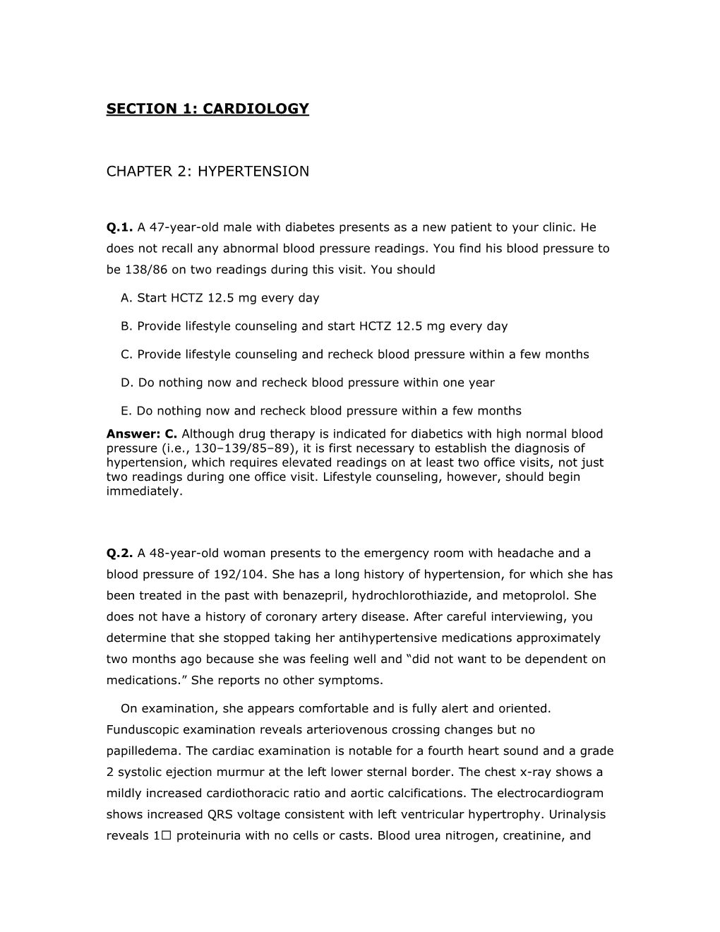 Section 1: Cardiology Chapter 2: Hypertension