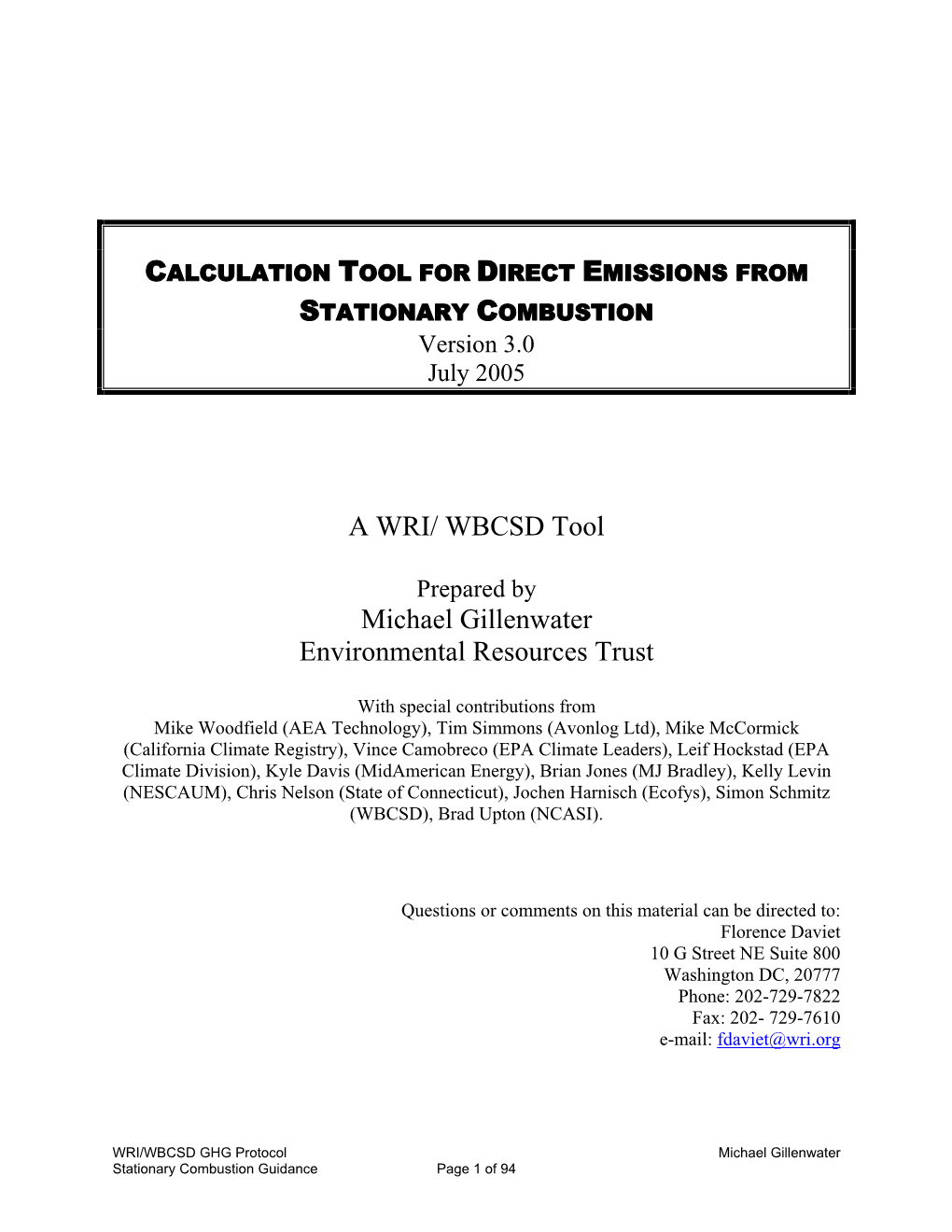 WRI/WBCSD GHG Protocol Stationary Combustion Guidance