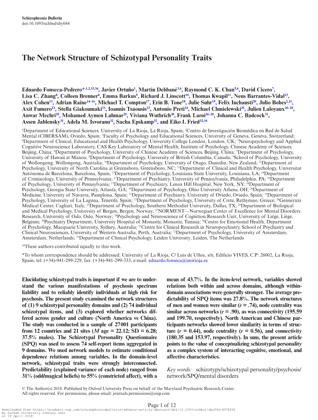 The Network Structure of Schizotypal Personality Traits