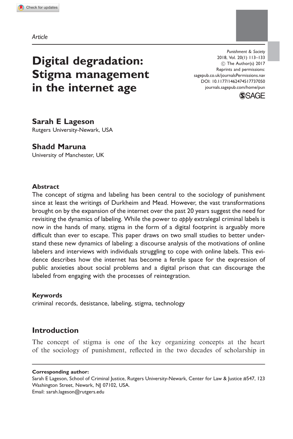 Digital Degradation: Stigma Management in the Internet