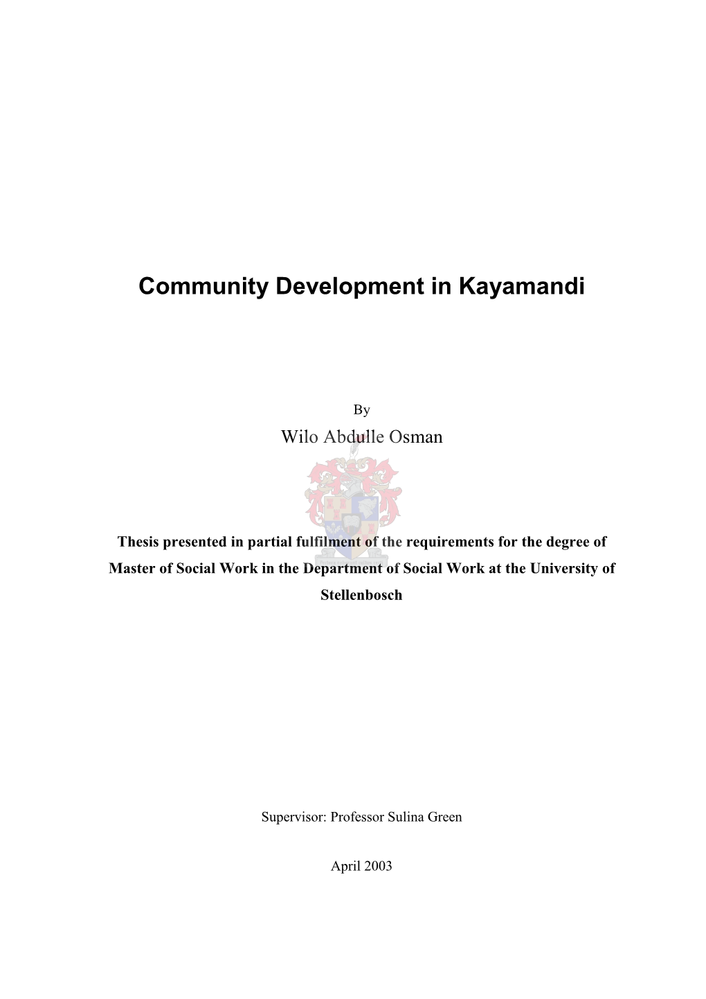 Community Development in Kayamandi