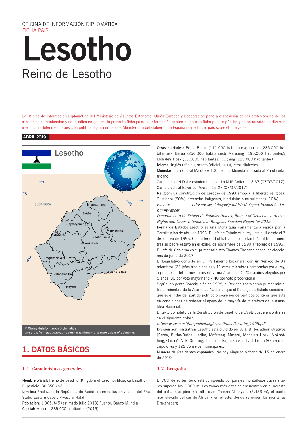 Ficha País De Lesotho