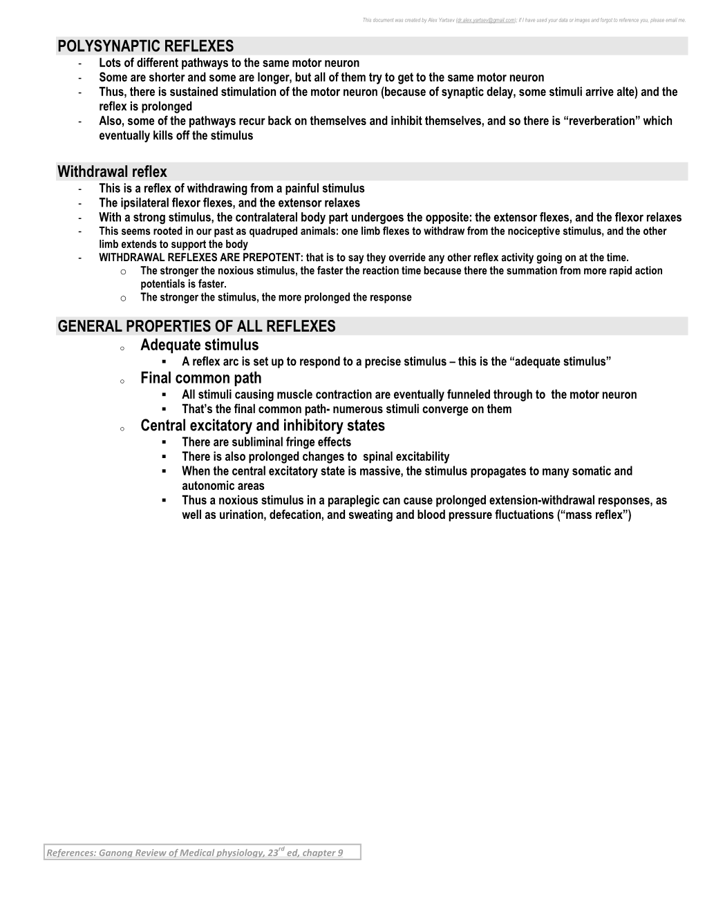 POLYSYNAPTIC REFLEXES Withdrawal Reflex GENERAL