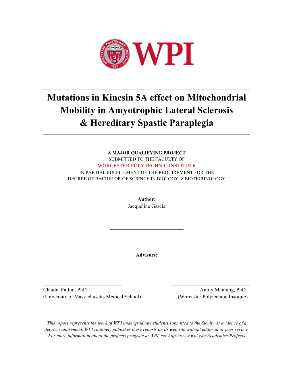 Mutations in Kinesin 5A Effect on Mitochondrial Mobility in Amyotrophic Lateral Sclerosis