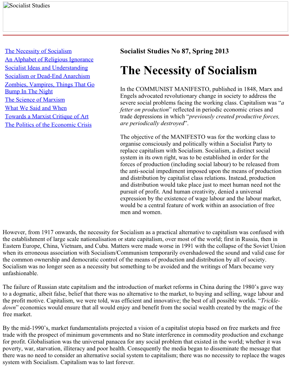 The Necessity of Socialism