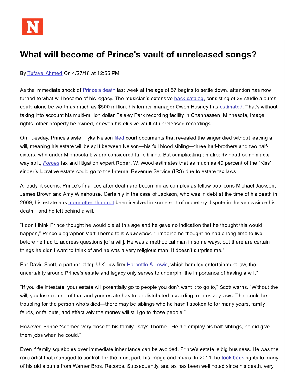 What Will Become of Prince's Vault of Unreleased Songs?