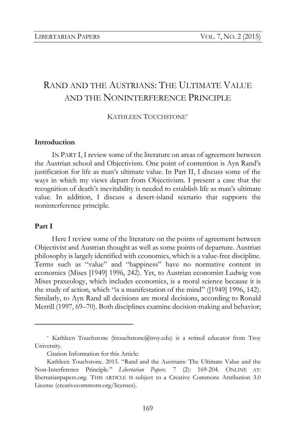 Rand and the Austrians: the Ultimate Value and the Noninterference Principle