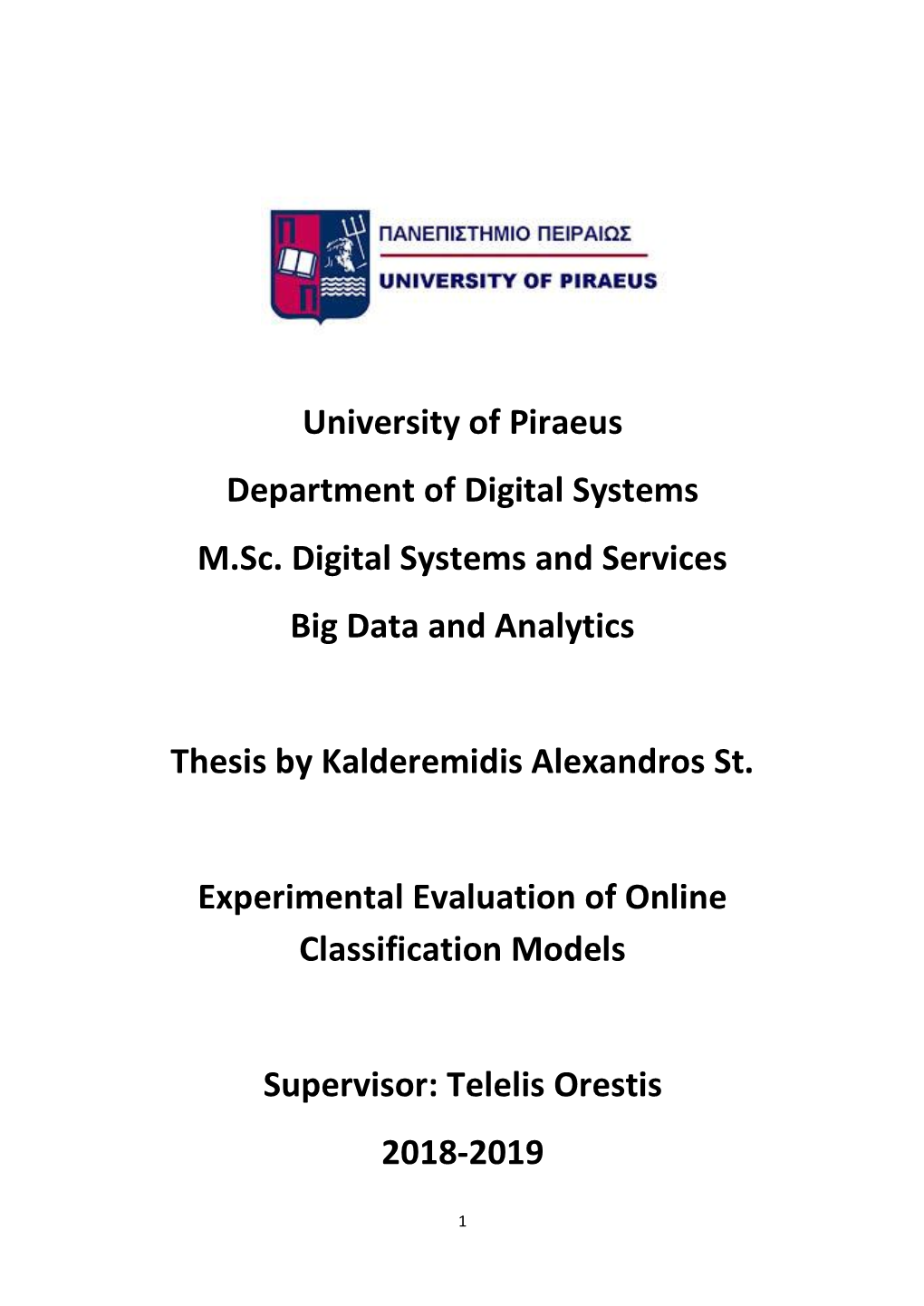 University of Piraeus Department of Digital Systems M.Sc