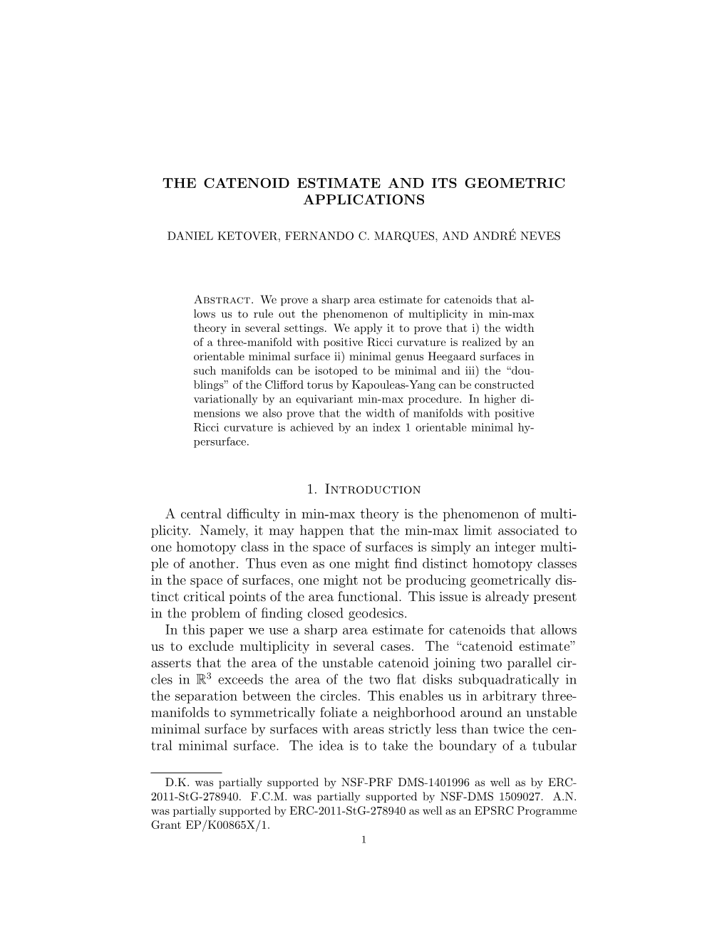 The Catenoid Estimate and Its Geometric Applications 11