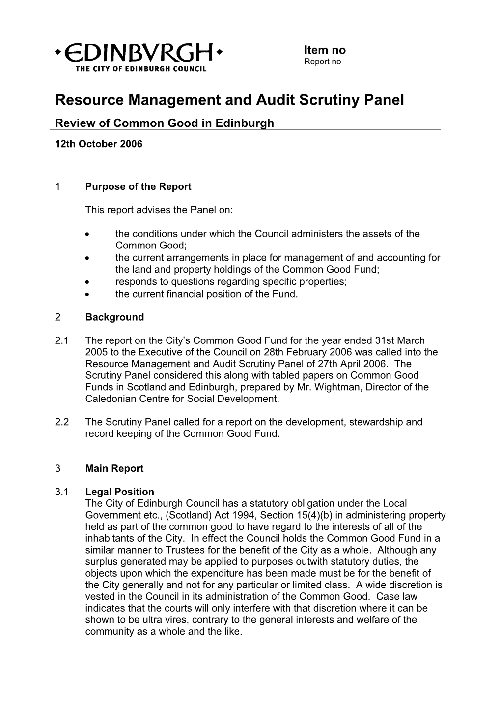 Review of the Common Good in Edinburgh