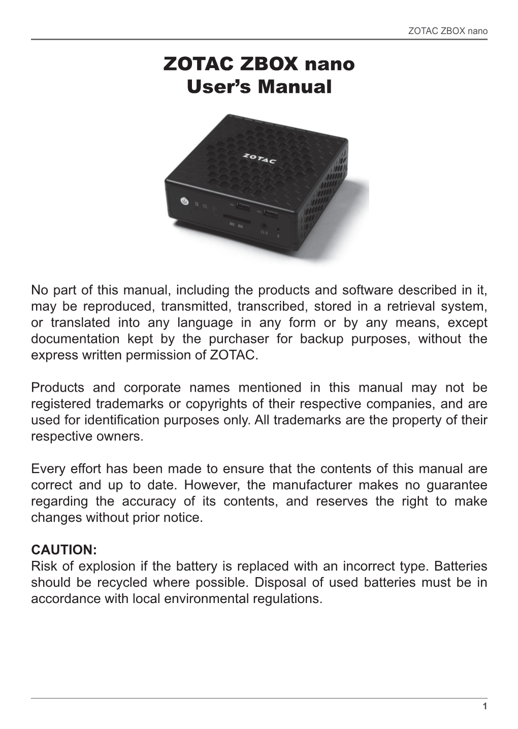 ZOTAC ZBOX Nano User's Manual