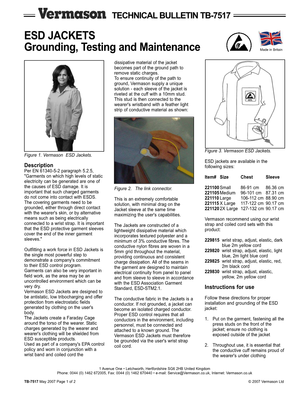 ESD JACKETS Grounding, Testing and Maintenance