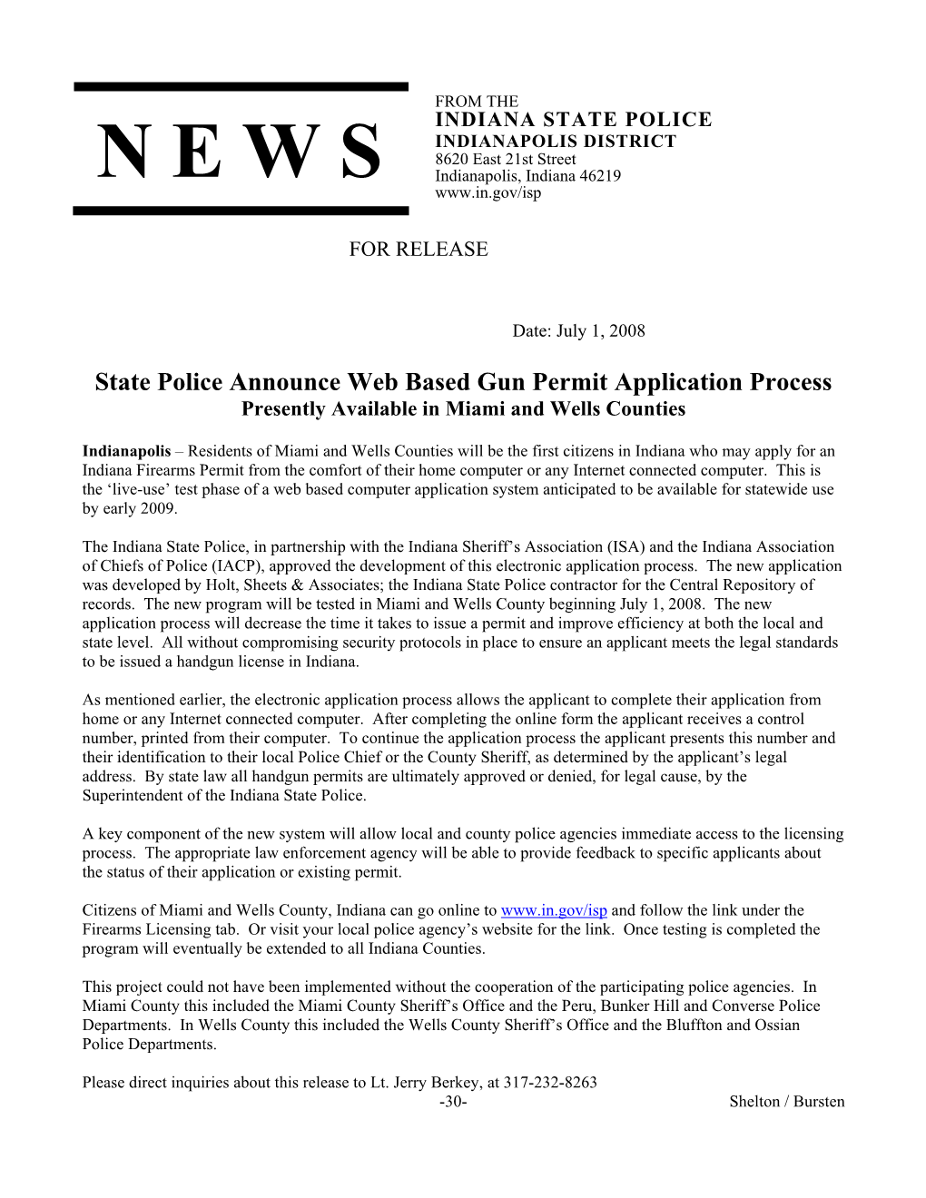 ISP-News Release, Indianapolis District