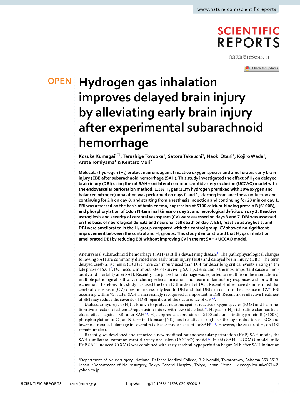 Hydrogen Gas Inhalation Improves Delayed Brain Injury by Alleviating