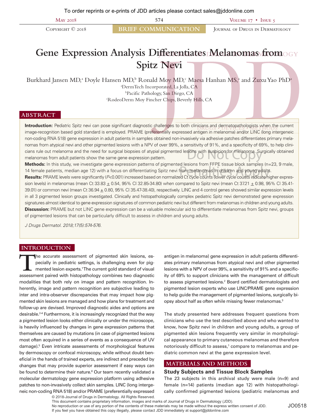 Gene Expression Analysis Differentiates Melanomas From