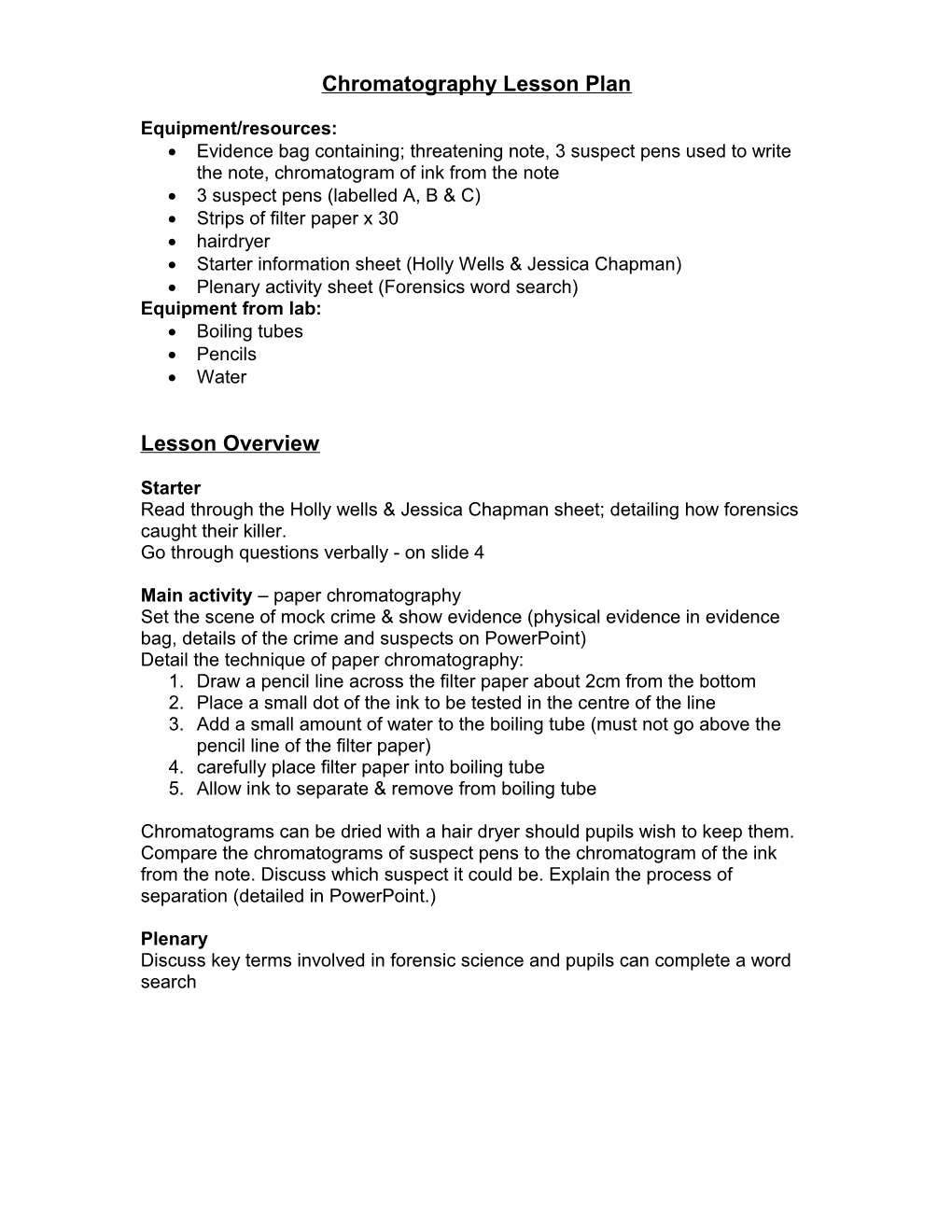 Chromatography Lesson Plan s1