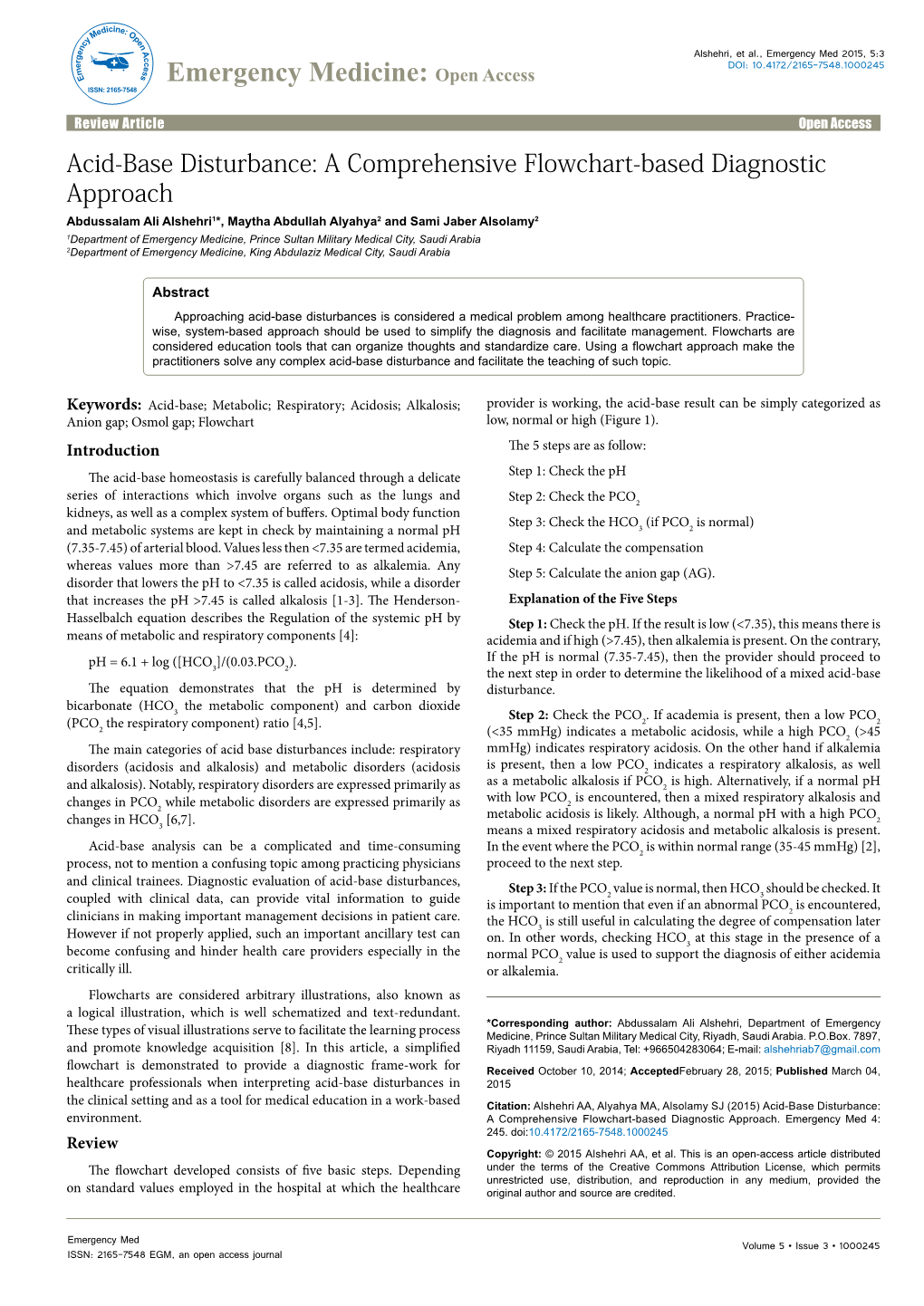 Acid-Base Disturbance: a Comprehensive Flowchart-Based Diagnostic Approach