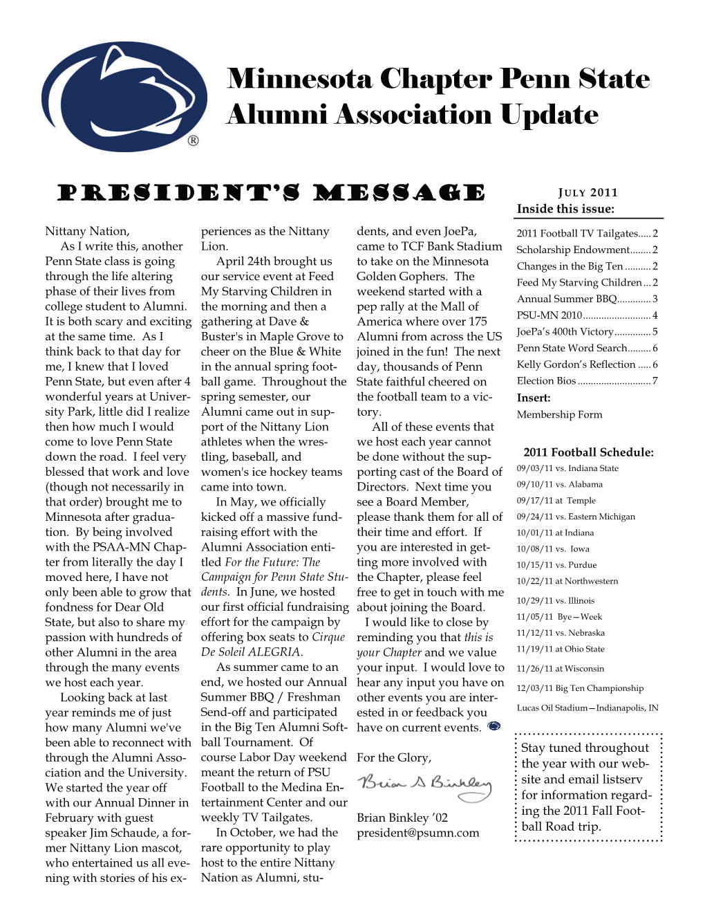 Minnesota Chapter Penn State Alumni Association Update