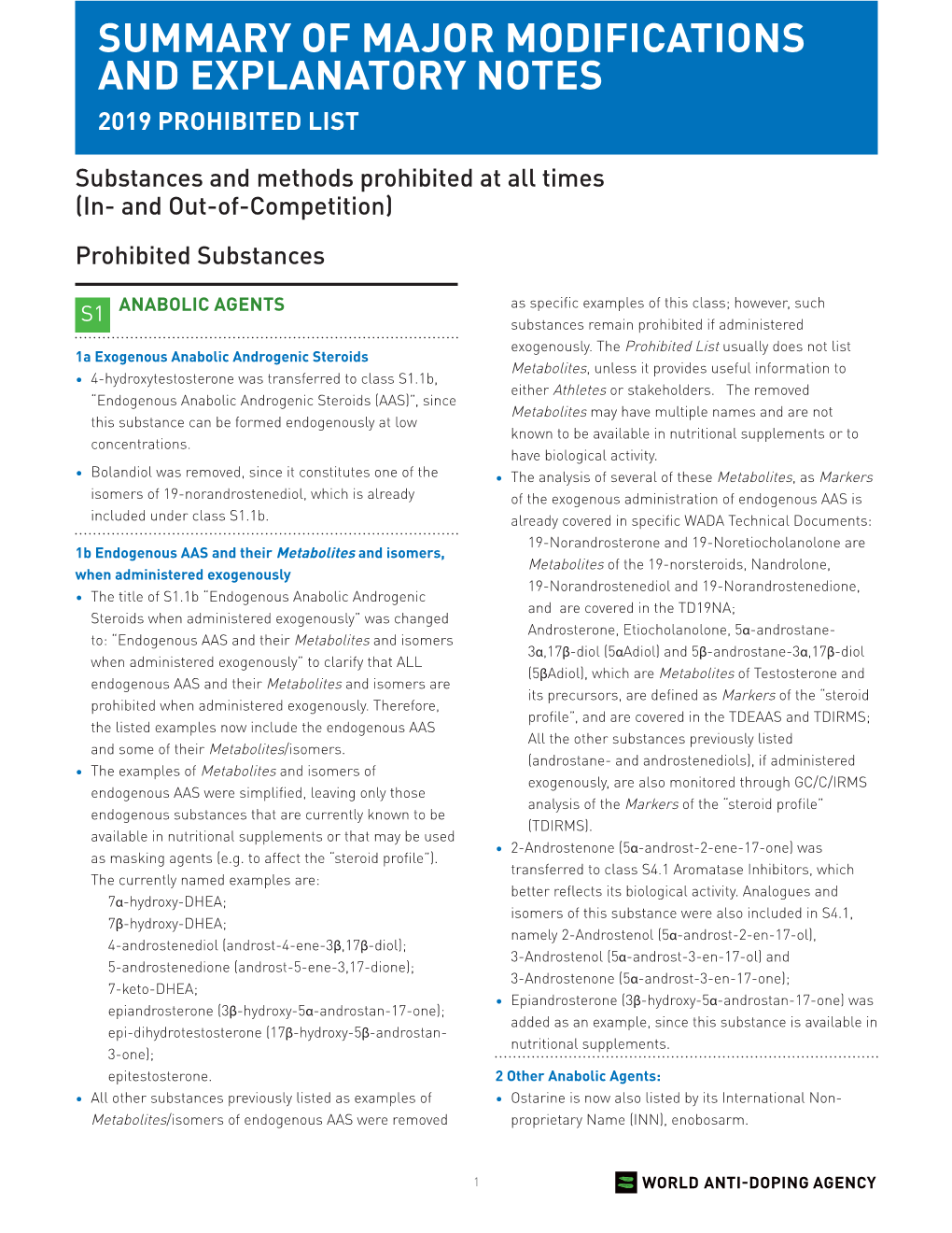 2019 Summary of Major Modifications and Explanatory Notes