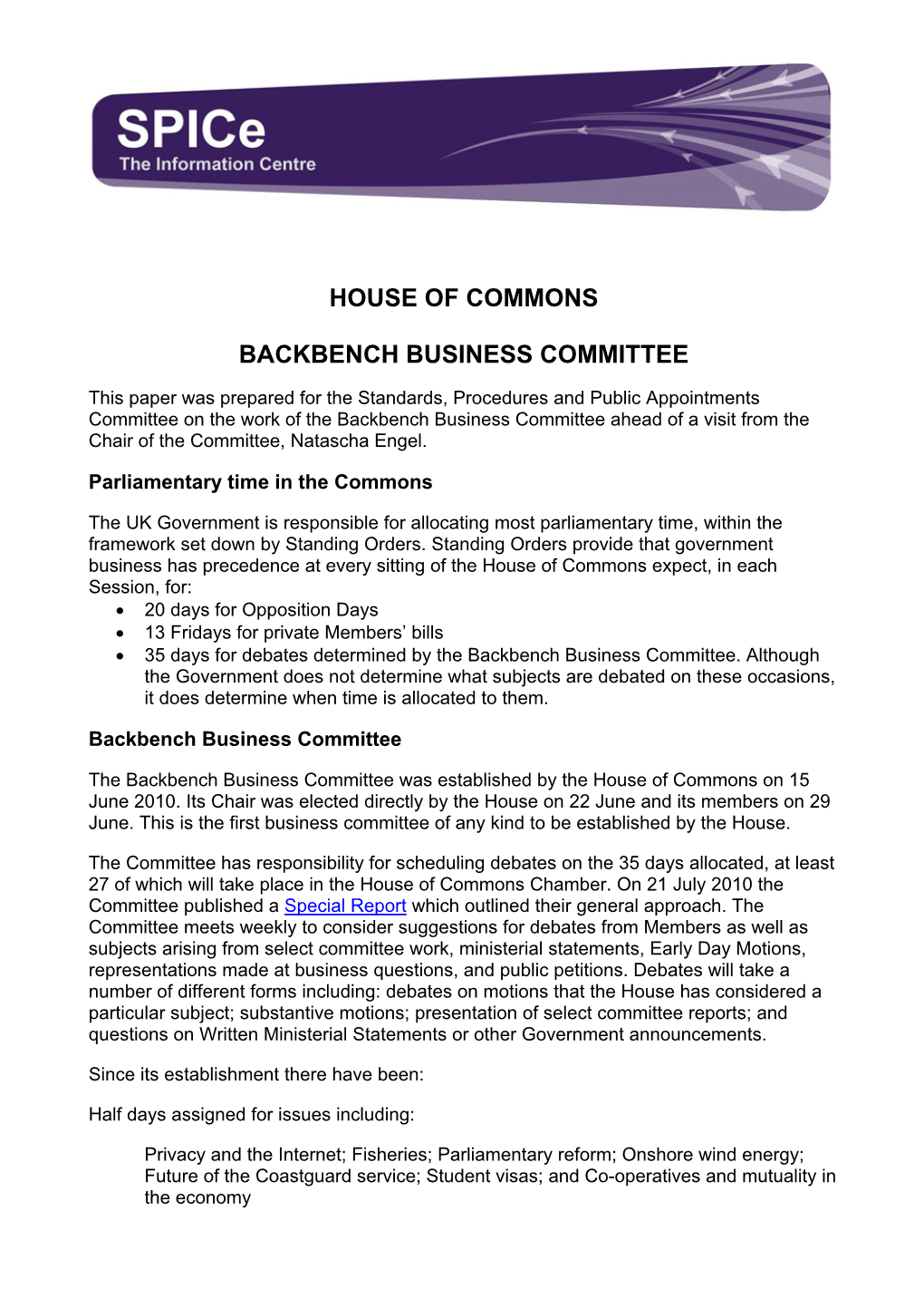 House of Commons Backbench Business Committee