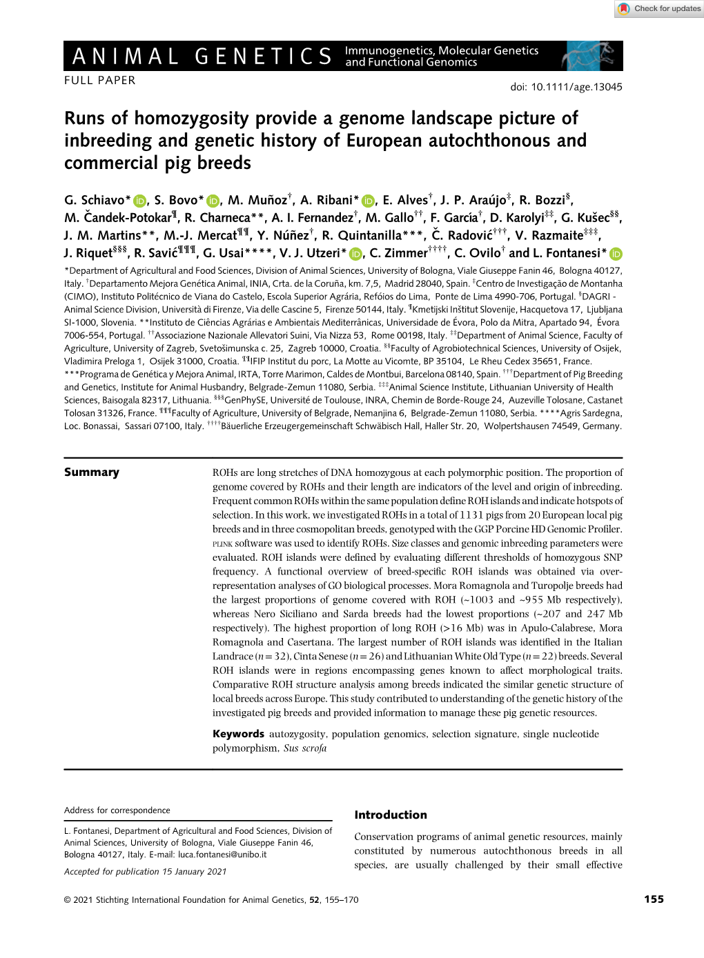 Runs of Homozygosity Provide a Genome Landscape Picture of Inbreeding and Genetic History of European Autochthonous and Commercial Pig Breeds