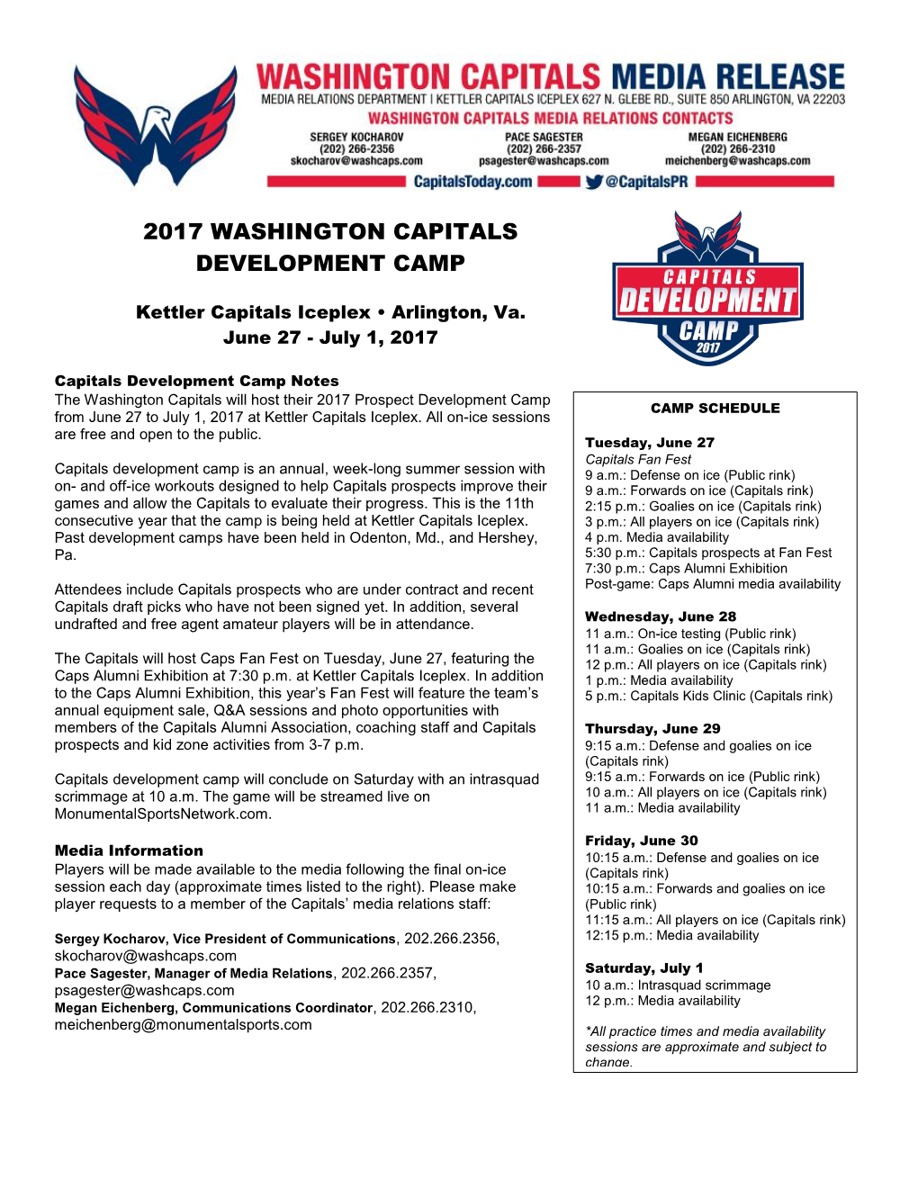 2017 Washington Capitals Development Camp