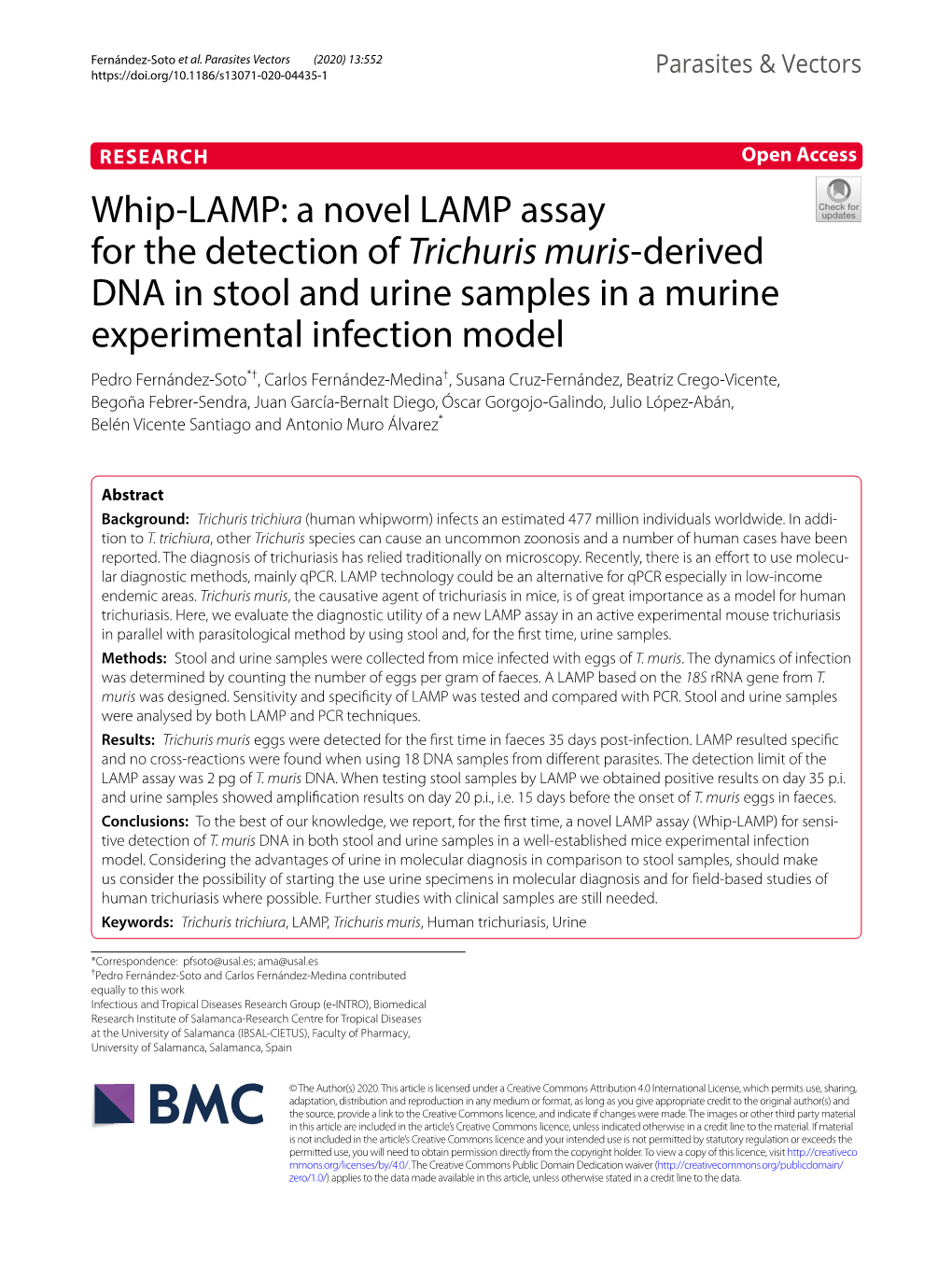 A Novel LAMP Assay for the Detection of Trichuris Muris-Derived DNA In