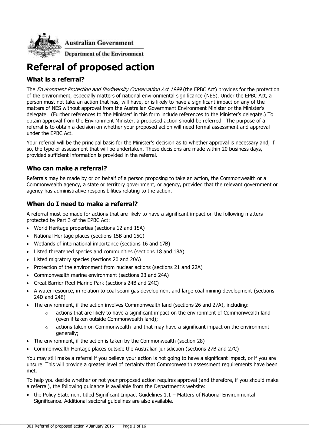 Referral of Proposed Action