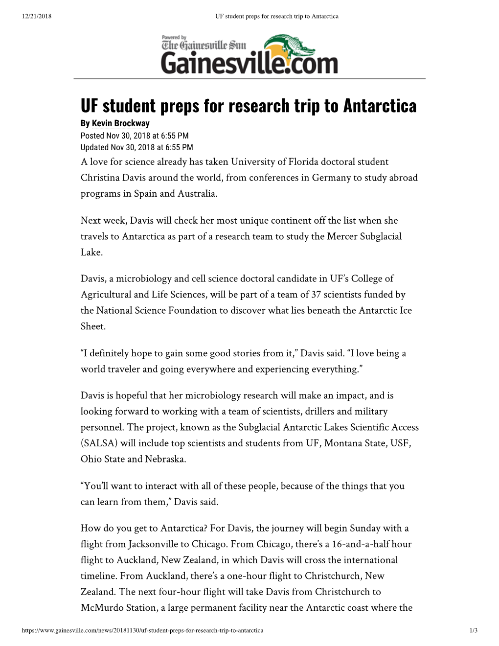 UF Student Preps for Research Trip to Antarctica