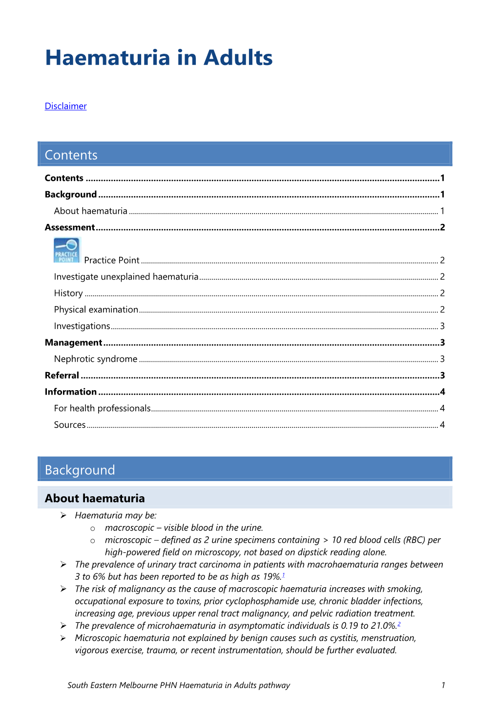 Haematuria in Adults Pathway 1