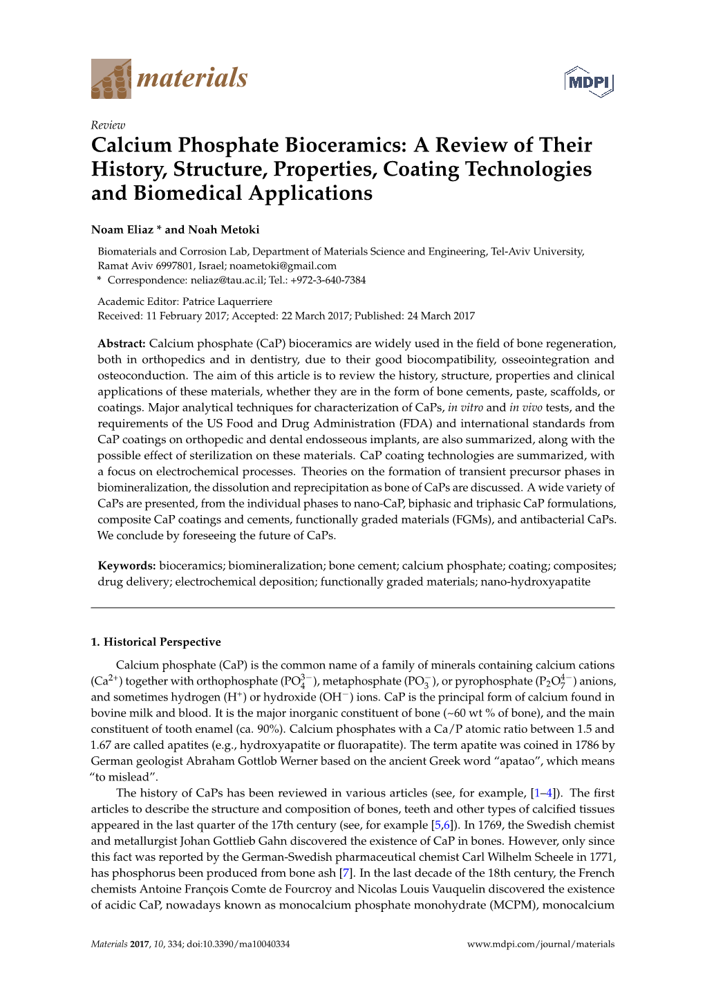 Calcium Phosphate Bioceramics: a Review of Their History, Structure, Properties, Coating Technologies and Biomedical Applications