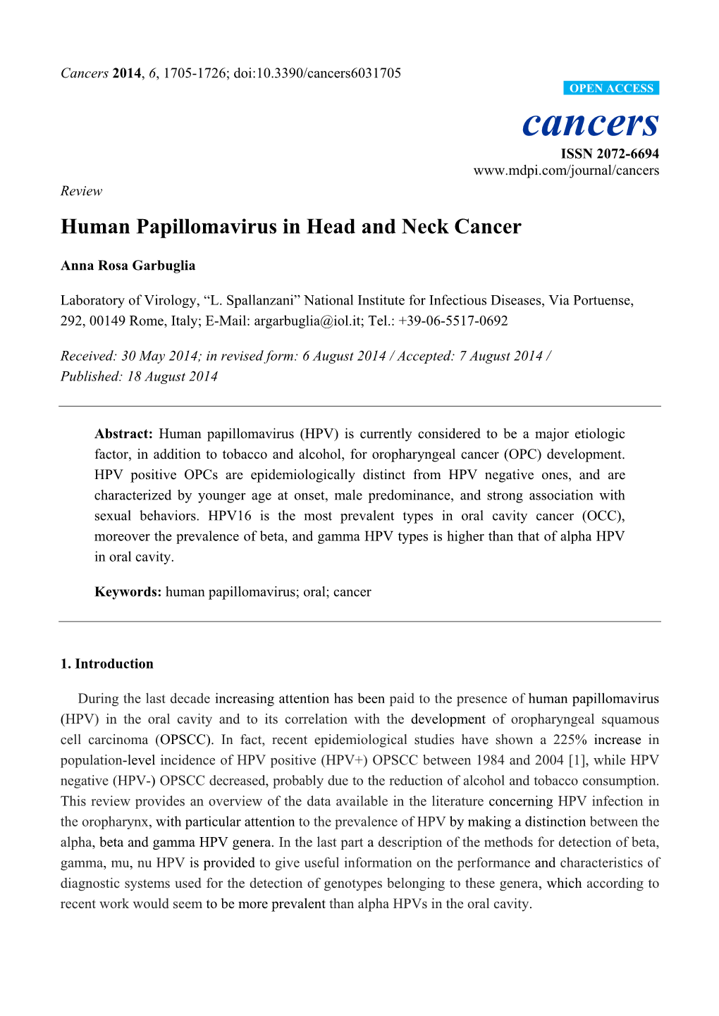 Human Papillomavirus in Head and Neck Cancer