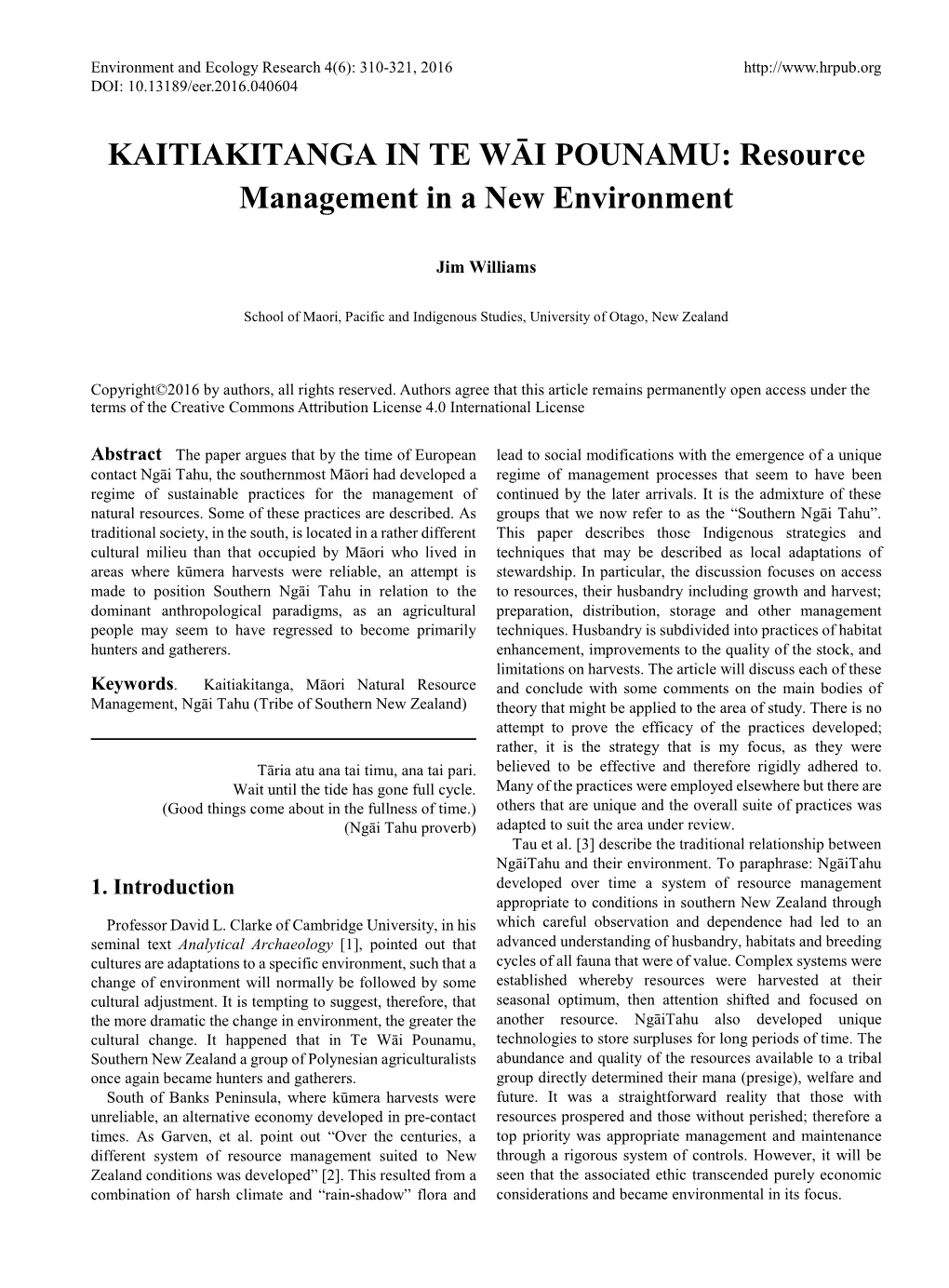 KAITIAKITANGA in TE WĀI POUNAMU: Resource Management in a New Environment