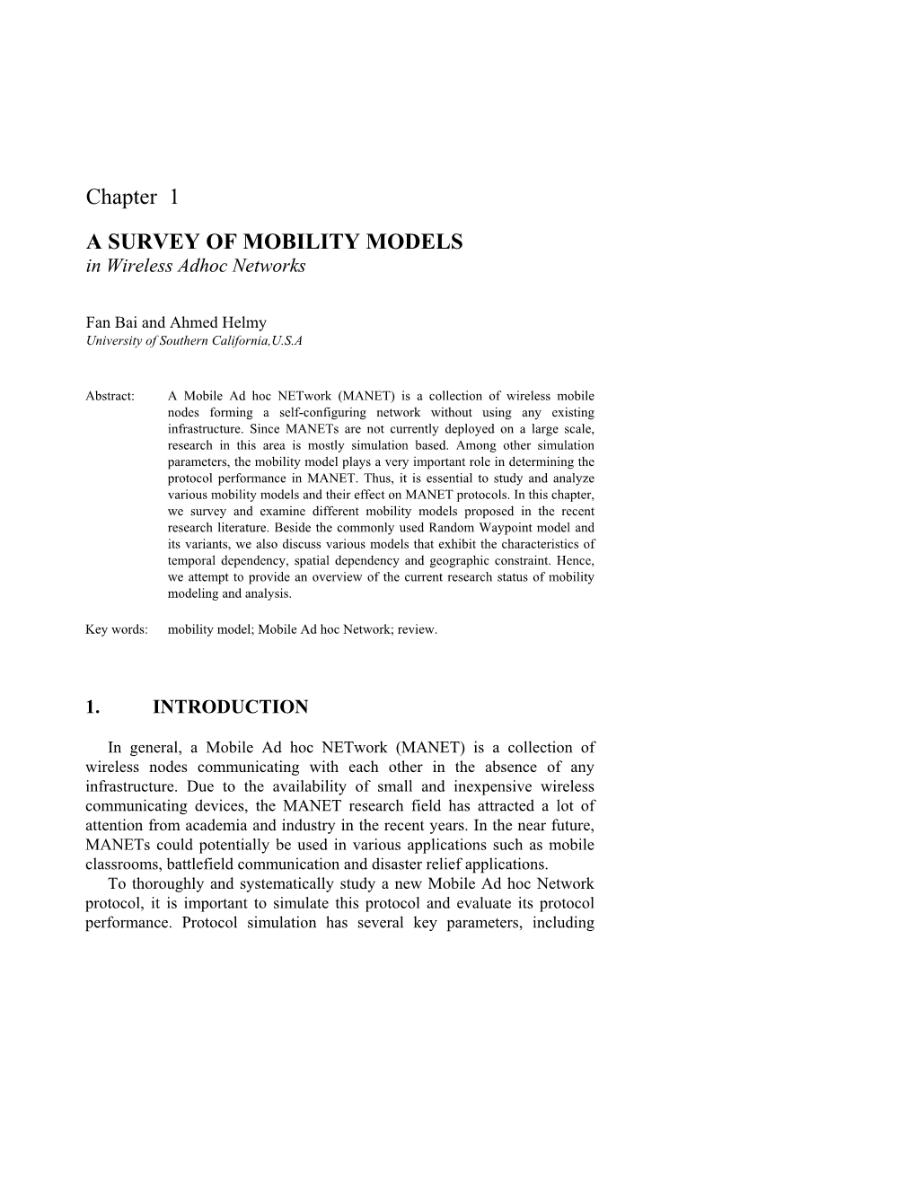 A SURVEY of MOBILITY MODELS in Wireless Adhoc Networks