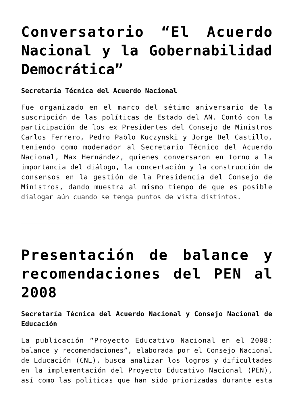 Conversatorio “El Acuerdo Nacional Y La Gobernabilidad Democrática”