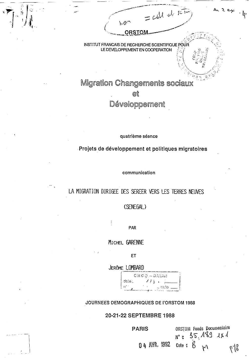 La Migration Dirigée Des Sereer Vers Les Terres Neuves