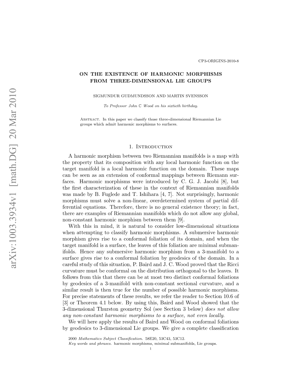On the Existence of Harmonic Morphisms from Three-Dimensional