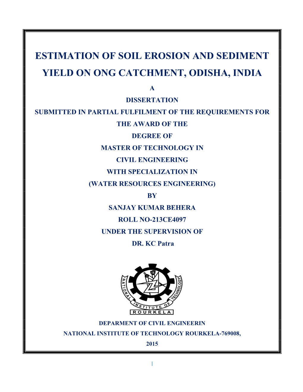 Estimation of Soil Erosion and Sediment Yield on Ong