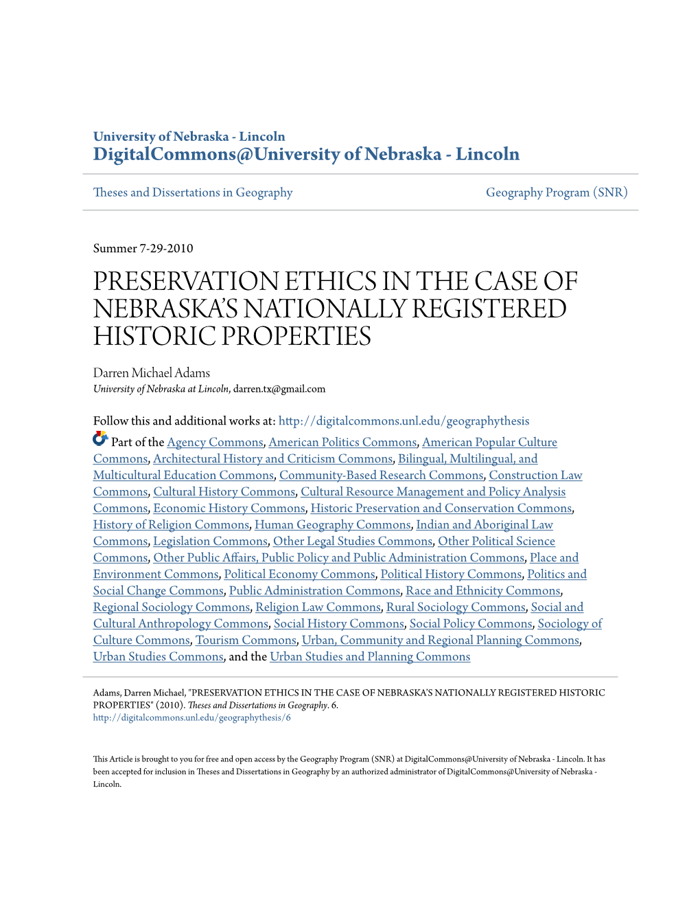 Preservation Ethics in the Case of Nebraska's Nationally Registered Historic Properties