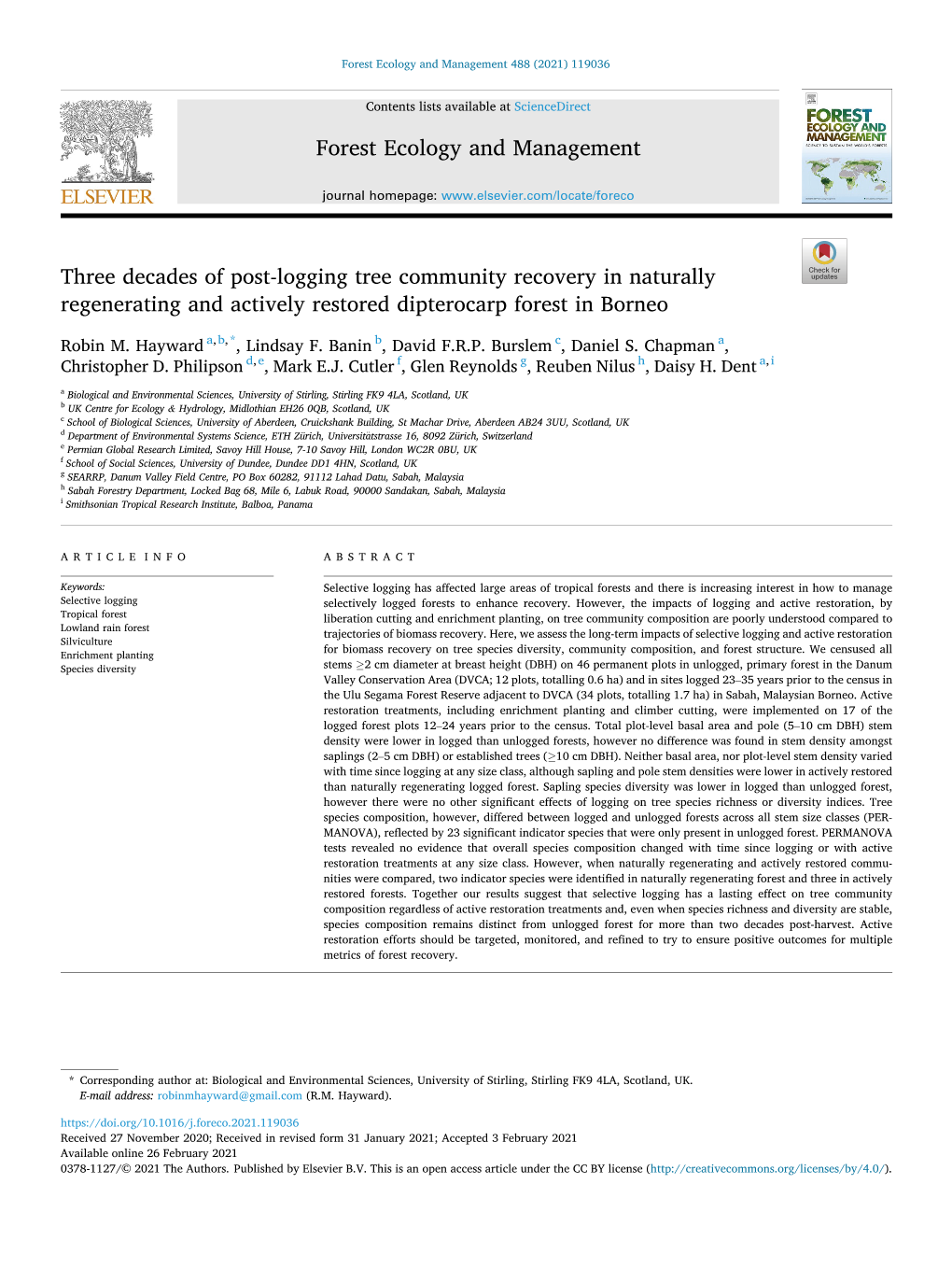 Three Decades of Post-Logging Tree Community Recovery in Naturally Regenerating and Actively Restored Dipterocarp Forest in Borneo