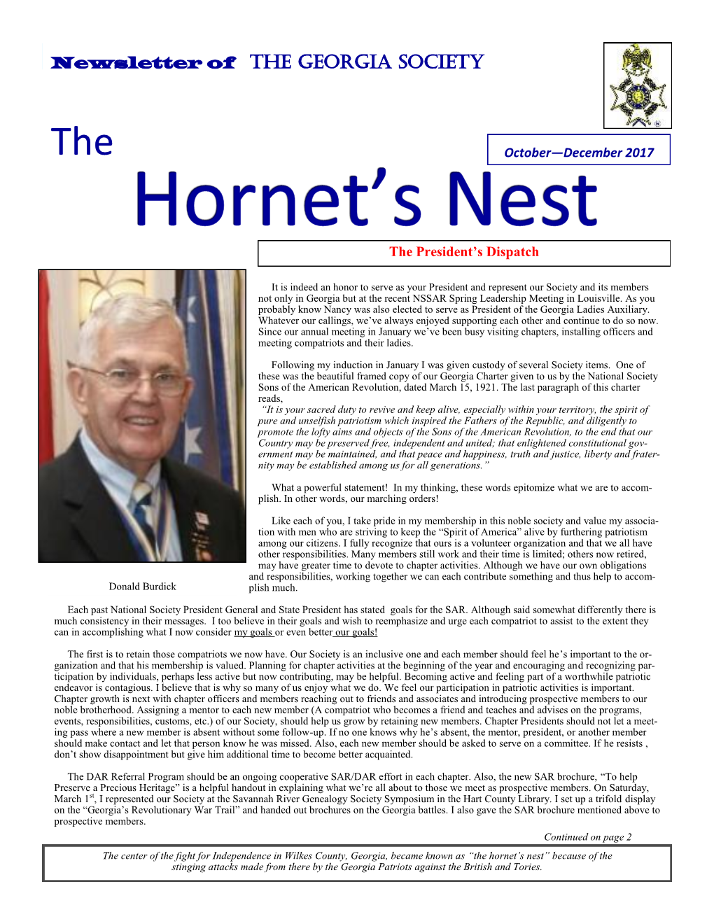 The Hornet's Nest Newsletter of the GEORGIA SOCIETY