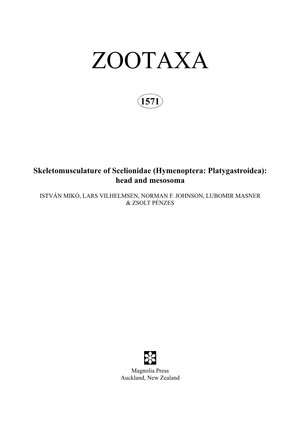 Zootaxa,Skeletomusculature of Scelionidae (Hymenoptera: Platygastroidea)
